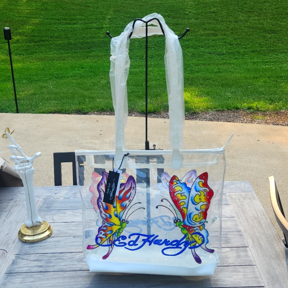 Ed Hardy butterfly tote NWT